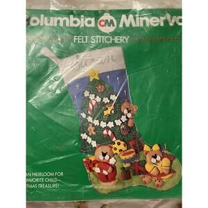 COLUMBIA MINERVA TEDDY BEAR CHRISTMAS FELT STITCHERY STOCKING KIT *NEW*